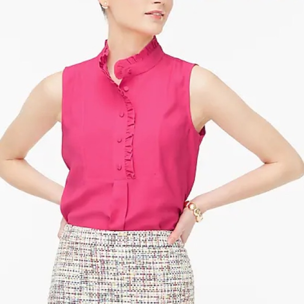 J. Crew Factory Ruffle-Trim Crepe Top Pink Sz 2